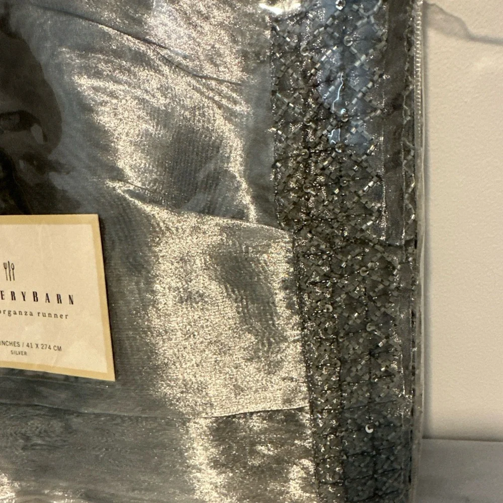 Pottery Barn Metallic Silver Table Runner NEW NIP